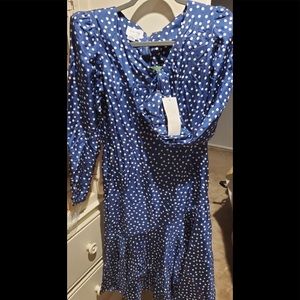 NWT VINTAGE SANDY HILL POK-A-DOT BLUE & WHITE 100% SILK DRESS 10